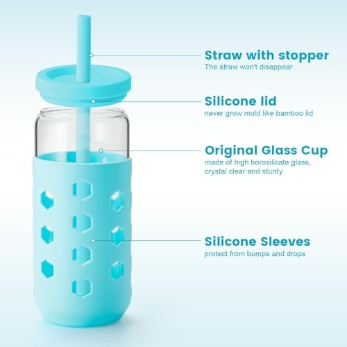 Mrsdry 20 oz Glass Cups with Lids and Straws for Gift, 4-Pack, Blue - Image 2