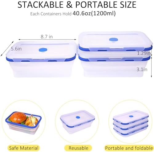 3 Pack Translucent Collapsible Silicone Food Storage Containers with Lids, 40.6oz Bento Lunch Boxes, for Kitchen, Office, Camping, Travel, BPA Free - Image 2