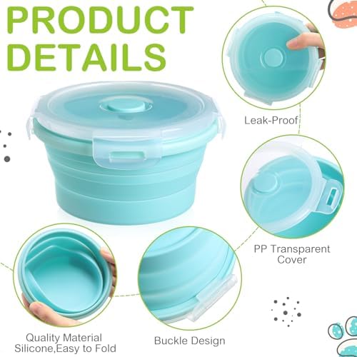 Suclain 4 Pcs Collapsible Bowls with Lids Silicone Camping Food Storage Container Expandable Folding Salad Lunch Box Travel Container for Hiking Camping - Image 3