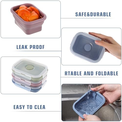 6 Pcs Silicone Food Containers 11.8 oz Collapsible Storage Containers with Airtight Lids Stacking Meal Prep Lunch Leftover Food fruits Storage Foldable Box for Freezer Microwave Dishwasher Safe - Image 2