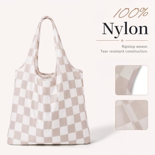 Checkered Reusable Grocery Shopping Bags 4 Packs, Cute Checkerboard Foldable Kitchen Large Nano Tote Bags - Image 4