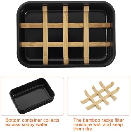 uxcell Wooden Soap Holder, Self-Draining Soap Box with Lid Wooden Soap Bar Tray for Shower Bathroom Kitchen, Black - Image 3