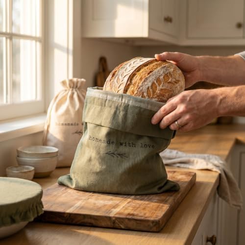 Beautiful Linen Bread Bag Set & Proofing Cover for Homemade Sourdough - Image 2