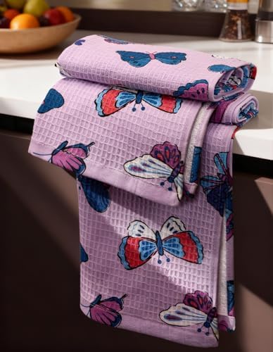 Miss Adola 370GSM Cotton Waffle Kitchen Towels, Butterfly by MissAdola