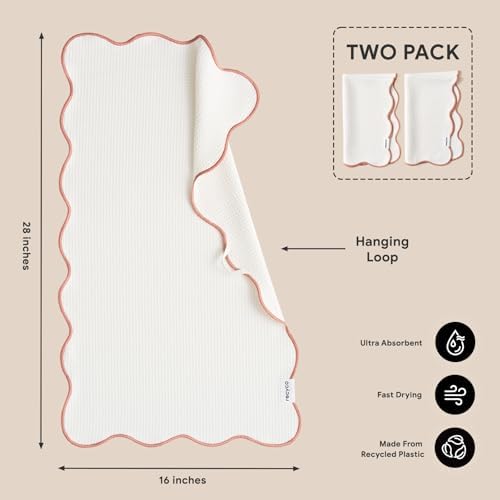 RECYCO Waffle Kitchen Towel Set of 2 - Quick Dry Microfiber Sustainable Dish Towels - Ultra Absorbent Reusable Cleaning Tea Towels - Lightweight Hand Towels,16”x 28”, Coral Pink - Image 6