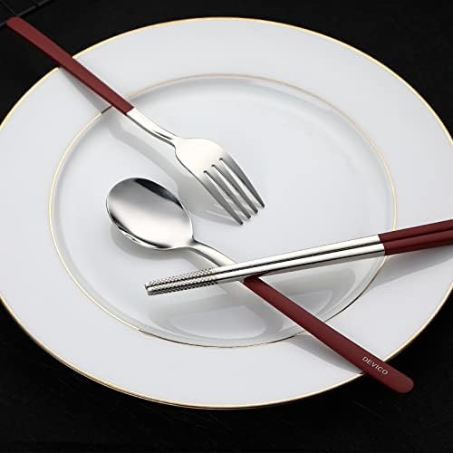 DEVICO Travel Utensils with Case, 4Pcs Portable Silverware Set for Work, 18/8 Stainless Steel Reusable Cutlery, Korean Spoon and Chopsticks Fork for Camping, School, Lunch Box Accessories (Red) - Image 4