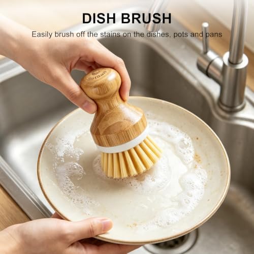 Bamboo Dish Scrubber 2 Pack Kitchen Brushes for Dishes Cleaning - Image 4