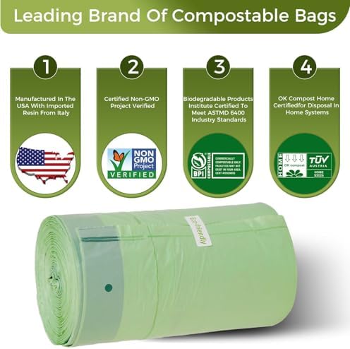 13 Gallon Compostable Trash Bags with Flat-Top, Thick 0.87 Mil, 49.21 Liter, 50 Bags, Tall Kitchen Food Scrap Waste Bag, ASTM D6400, US BPI and OK Compost Home Certified - Image 5