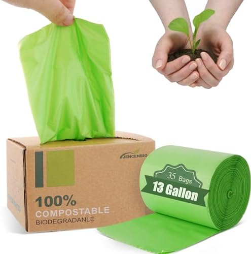 Compost Bags 13 Gallon, 50Liter Extra Thick 1.1 Mils Compostable Food scrap waste bags with US BPI ASTM D6400 and Europe OK Compost Home Certified by JENCENBIO