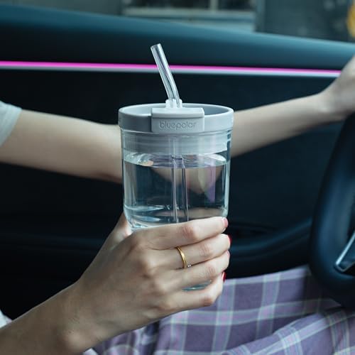 BLUEPOLAR Glass Cups with Lids and Straws,16oz/480ml Reusable Iced Coffee Glasses & Juice Bottles,Cold Brew Tumblers with Leakproof Lids,BPA-Free Glass Jars for Juicing,Matcha,Tea,Smoothie (Grey) - Image 4