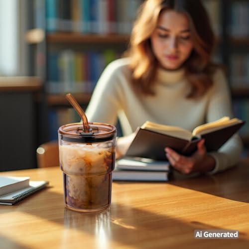 BLUEPOLAR 13oz/400ml Tumbler Water Glass, Cups with Straw and Lid Sealed Carry on for Coffee, Iced Tea, Thick Wall Insulated Glass Cup (Amber)… - Image 6