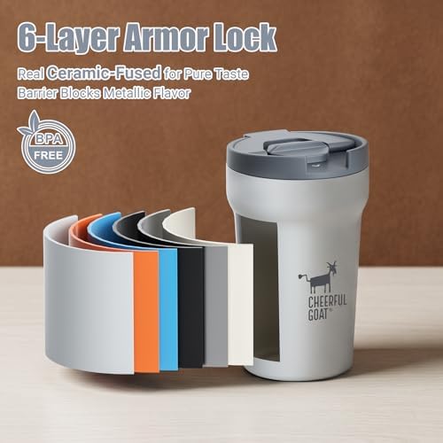 CHEERFUL GOAT Travel Coffee Mug, Ceramic Travel Mug with Lid (Grey) - Image 5