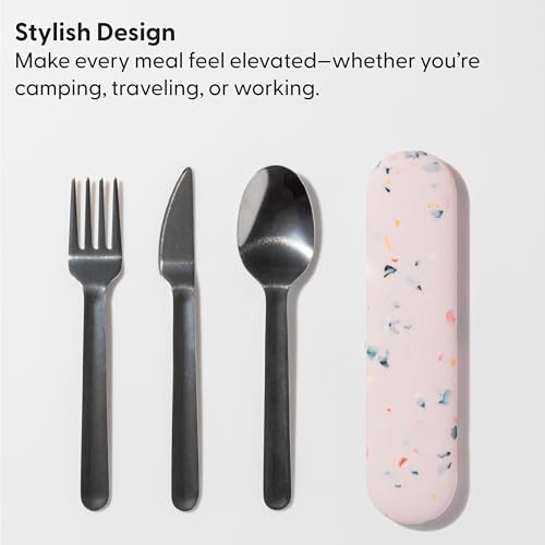W&P Porter Stainless Steel Utensils with Silicone Carrying Case | Cream | Spoon, Fork & Knife for Meals on the Go | Portable and Compact Set - Image 5