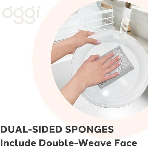 OGGI Bambou Odor-Free Scrubbing Sponges - Natural Scrub Sponges for Dishes, 91% Bamboo-Derived Rayon Cellulose Fiber, Reusable, Absorbent, Durable Scrubbers, Non-Scratch, Washable - 3 pcs, 7x4 - Image 6