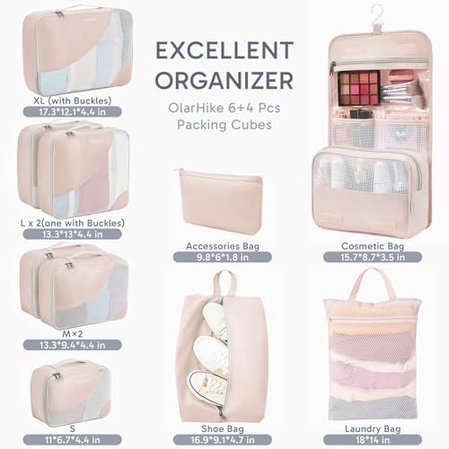 10 Set Packing Cubes for Travel, Gifts for Women Mom,Anti-Tearing Suitcase Organizer for Luggage with Shoe & Hanging Toiletry Bag,OlarHike Vacation Essentials & Accessories for Cruise Ship - Image 2