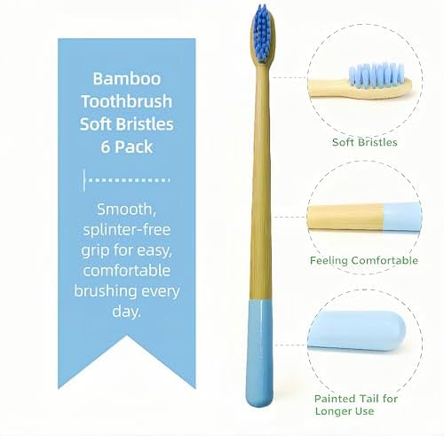 Gufiky Bamboo Toothbrushes Soft Bristles 6 Pack - Natural Wooden Toothbrush for Adults, Eco Friendly & Plastic Free Toothbrush with Cone Handle, Biodegradable & Non Toxic Tooth Brush Set - Image 3