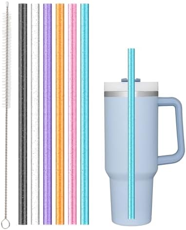 Replacement Straw Compatible with Stanley 40 oz 30 oz Cup Tumbler, 6 Pack Reusable Straw with Cleaning Brush, Plastic, Color, Dishwasher Safe by BEONSKY