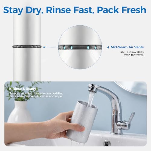 Aluminum Toothbrush Travel Case, Travel Toothbrush and Toothpaste Holder, Portable Toothbrush Mouthwash Cup Holder with Cover for Traveling, Bathroom, Camping, Business Trip-1Pack Silver - Image 6