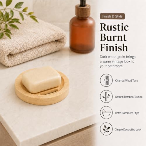 Bamboo Soap Dish for Bar Soap, Raised Wooden Holder with Drain Slots，Round Bamboo Soap Dish - Image 4