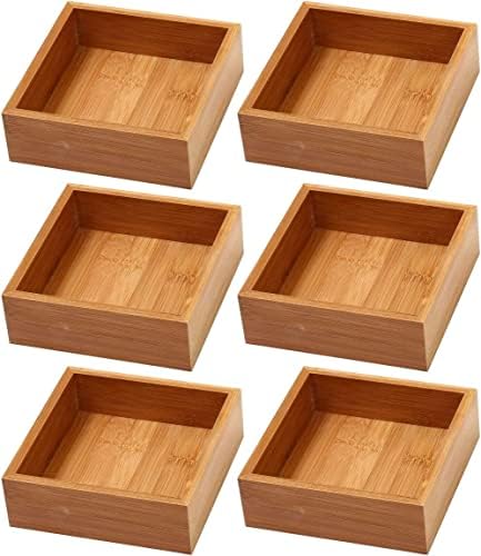 YBM HOME Bamboo Drawer Organizer Storage Box for Kitchen Drawer, Junk Drawer, Office, Bedroom, Children Room, Craft, Sewing, and Bathroom, 6 Pack 6x6x2 inch by YBMHome