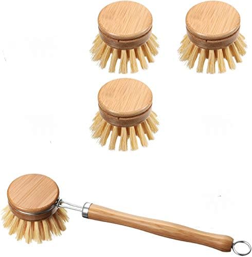 Set of 4 dish Brushes Wooden Kitchen Brushes with Handle Wood - Wooden Pan & Pot Cleaning Brush with Replaceable Head by Unknown