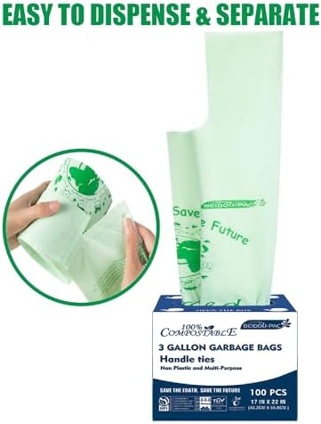 BEIDOU-PAC 100% Compostable Trash Bags, 3 Gallon Compost Bags Small Kitchen Trash Bags with Handle, 100 Count Sturdy Garbage Bags Food Scrap Waste Bags, ASTM D6400, US BPI Certified - Image 5