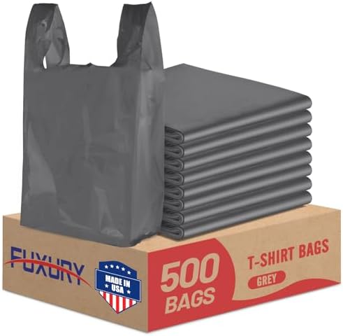 Fuxury 500 Count Plastic Grocery Shopping T-shirt Bags with Handles Grey by Fuxury