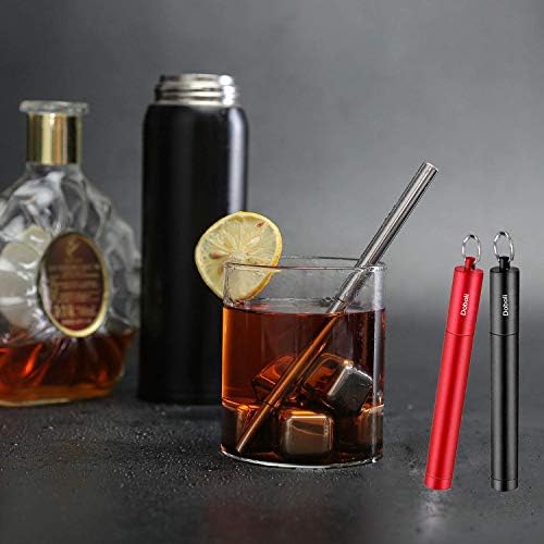2 Pack Reusable Metal Straws Collapsible Stainless Steel Drinking Straw Travel Portable Telescopic Straw with Case for Cruise Ship Essentials Black/Rose Gold - Image 5