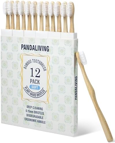 Bamboo Toothbrushes with Plant-Based Soft Bristles 12 Pack, Ergonomic Non-Slip Grip Toothbrushes, Eco-Friendly Wooden Natural Toothbrush by Unknown