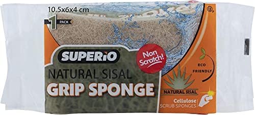 Natural Scrub Sponge Scouring Pad - Sisal Plant Based Sponge Scrubber Non Scratch Eco Friendly, 2 Side Cellulose and Sisal for Nonstick Cookeware, Glasses, Dishes. by Superio (Green) - Image 4
