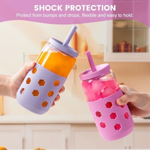 Mrsdry 16 oz Glass Cups with Lids and Straws for Gift, 4-Pack, Purple - Image 6