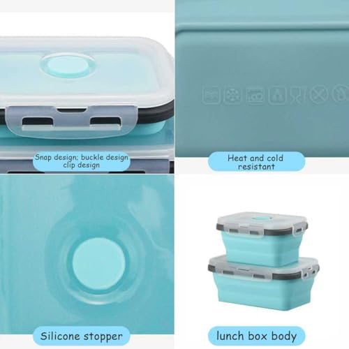 2 Pcs Collapsible Silicone Bowls with Lids, 500ml & 800ml Rectangular Foldable Food Storage Containers, Reusable Meal Prep Bowls, Microwave Freezer Safe, Ideal RV Camping Travel Accessories,Blue - Image 7