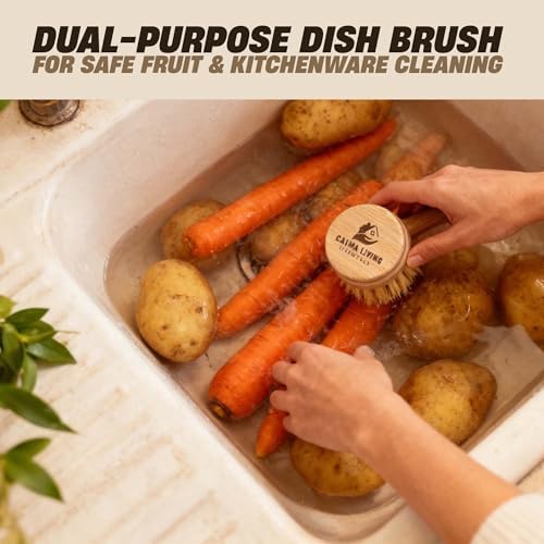 Bamboo Scrub Brush with Handle – Soft Sisal Bristles, Non-Toxic Dish Brush, Compostable & Biodegradable, Bamboo Dish Scrubber for Cookware, Bowls, Plates & Non-Stick Pans - Image 5