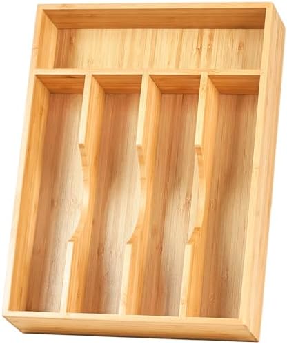 Umilife Bamboo Kitchen Drawer Organizer, 9 Inch Silverware Utensils Tray Holder for Small Drawer, Wood Caddy for Flatware Cutlery Knives by Umilife