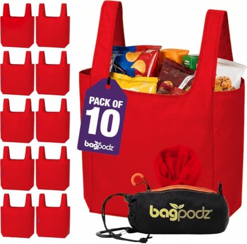 Reusable Grocery Bags, Foldable Shopping Bags in Pod, 10 Pack by bagpodz