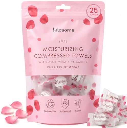 Moisturizing Compressed Towels - Disposable Mini Tablets Cotton Coin Tissue - Water Activated Rejuvenating towels for Travel, Beauty Salon, Home Hand Wipes (25pcs bag, Rose) by Unknown