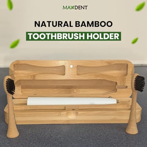 Natural Bamboo Toothbrush Holder, Wooden Bathroom Organizer with 3 Compartments, Freestanding Decorative Storage for Manual and Electric Brushes, Compact Design (12 x 4 x 3.5 Inch) - Image 2