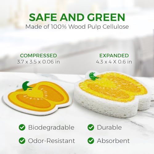 AIRNEX Biodegradable Cellulose Compressed Sponges Bulk - Vegetable Shaped Kitchen Pack of 8 - Eco Friendly, Odor Free, Natural, Pop Up Compostable Scrubbers for Washing Dishes - Image 3