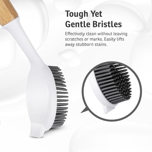 Bamboo Dish Brush with Handle – Kitchen Dish Brush with Nylon Bristles - Image 2