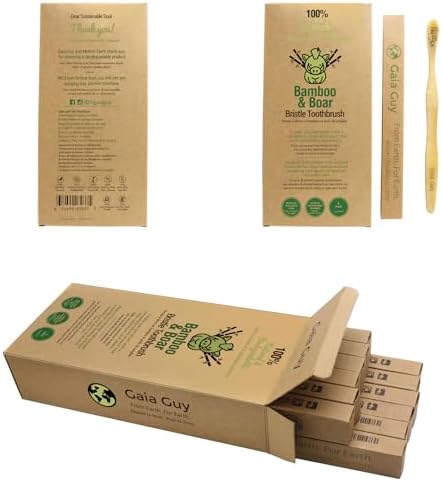 Gaia Guy Natural Bristle Bamboo Toothbrush with Boar Bristles - Totally Biodegradable and Compostable - No Nylon Toothbrushes - Zero Waste 12-Pack - Image 6
