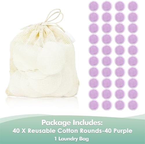 wegreeco 40 Pack Reusable Makeup Remover Pads, Washable Reusable Cotton Rounds Pads for Face, Makeup Remover Cloths for All Skin - (Light Purple) - Image 2