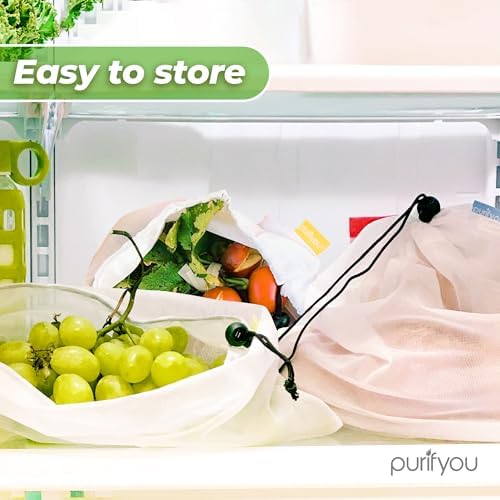purifyou Set of 3 Premium Reusable Produce Bags, Washable Farmers Market Bags for Fruits, Vegetables, Groceries, Kitchen Storage, Home Storage, Toy Organizer, Lightweight Mesh Bags (12x14in) - Image 6
