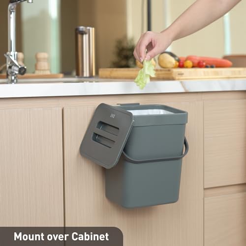 EKO Puro Mini Wall-Mounted Kitchen Trash Can with Lid Food Waste Caddy, 0.79 Gal / 3L (Grey) - Image 3