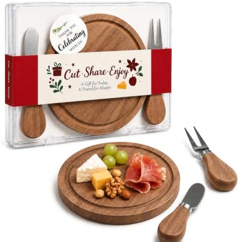 Wedding Favor Charcuterie Board Set with Knife & Fork, 6-Inch Small Personal Serving Tray, Bridal Shower & Baby Shower Game Prize Gift, Storage-Ready PP Case，Acacia by Unknown