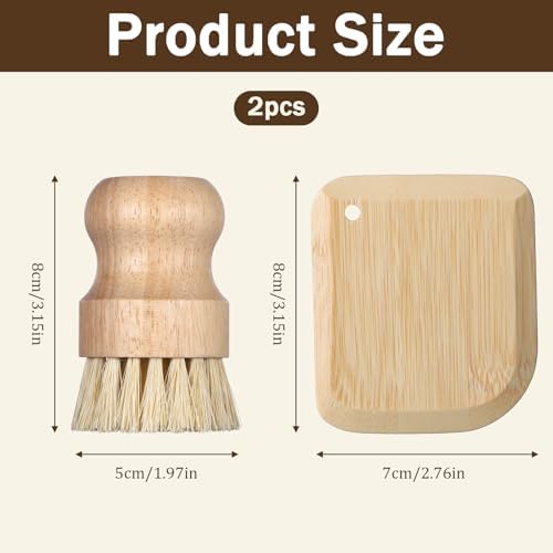 2 Pack Bamboo Dish Scrub Brush with Bamboo Pan Scraper Pot Scraper Non-Scratch Dish Scrapers Kitchen Cleaning Tools for Cast Iron Skillets, Cookware, Dishes, Pans Bowls, Plates and Pots - Image 2