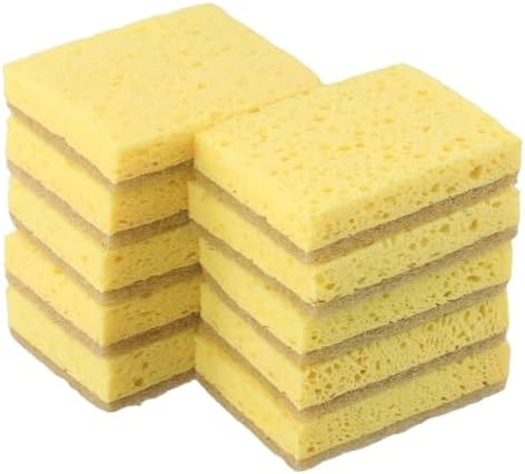 Posheliox Plastic Dish Scrubbers with Sisal Scrub, Biodegradable Kitchen Sponges Compostable Cellulose Pads, Non Scratch Eco Friendly Washing Up Sponges for Zero Waste Home, 10 Pack - Image 2