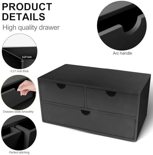 Charmewooden desk organizer with drawers countertop drawer organizer Tabletop Storage Organization Box Home Office Workspace Bathroom Toiletries Supplies (black) - Image 6