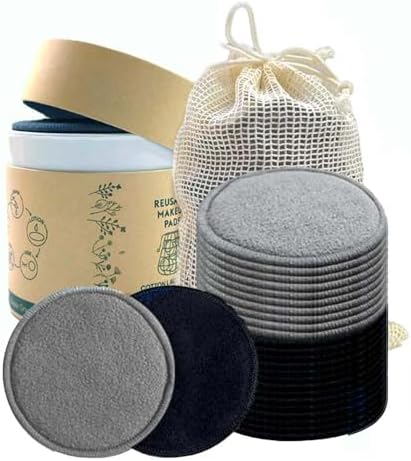 28 Pack Reusable Cotton Rounds with Washable Laundry Bag and Round Box|Travel Essentials for Skincare, Makeup Remover Pads and Storage|Reusable Makeup Remover Pads Black by Sopurrrdy