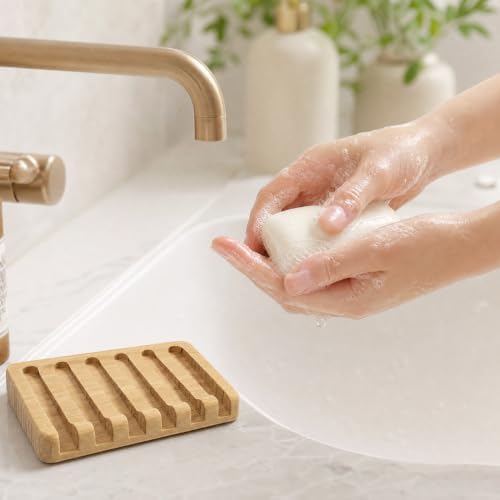 Bamboo Soap Dish, Soap Holder Soap Case Sponge Tray Sponge Drain Rack for Kitchen & Bathroom - Image 3