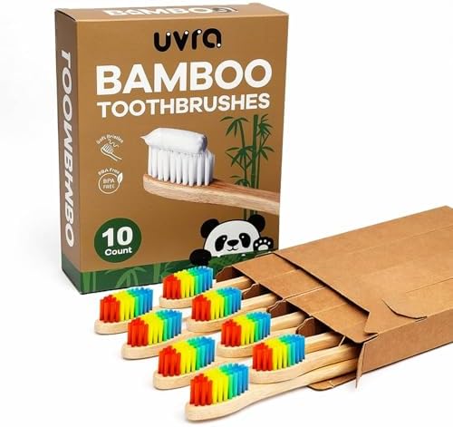 Bamboo Toothbrush 10 Pack Manual Toothbrushes for Adults Plastic Free Toothbrush Oraganic Bamboo Tooth Brush Wood Toothbrush (Rainbow) by uvra